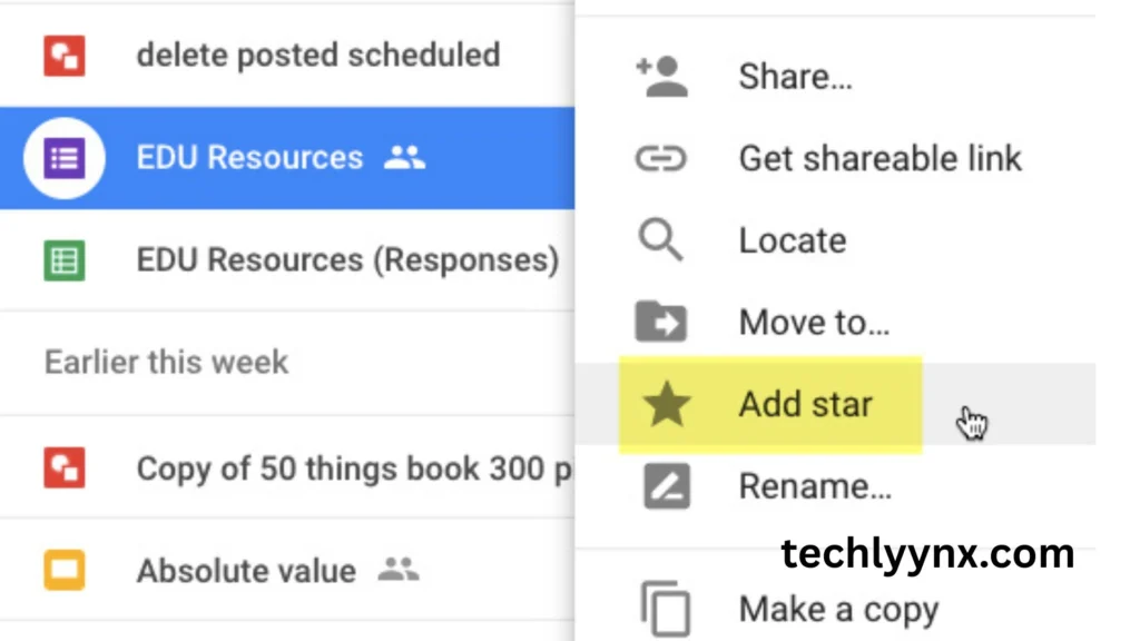 use the starred section in google drive