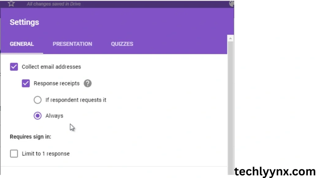 google form settings